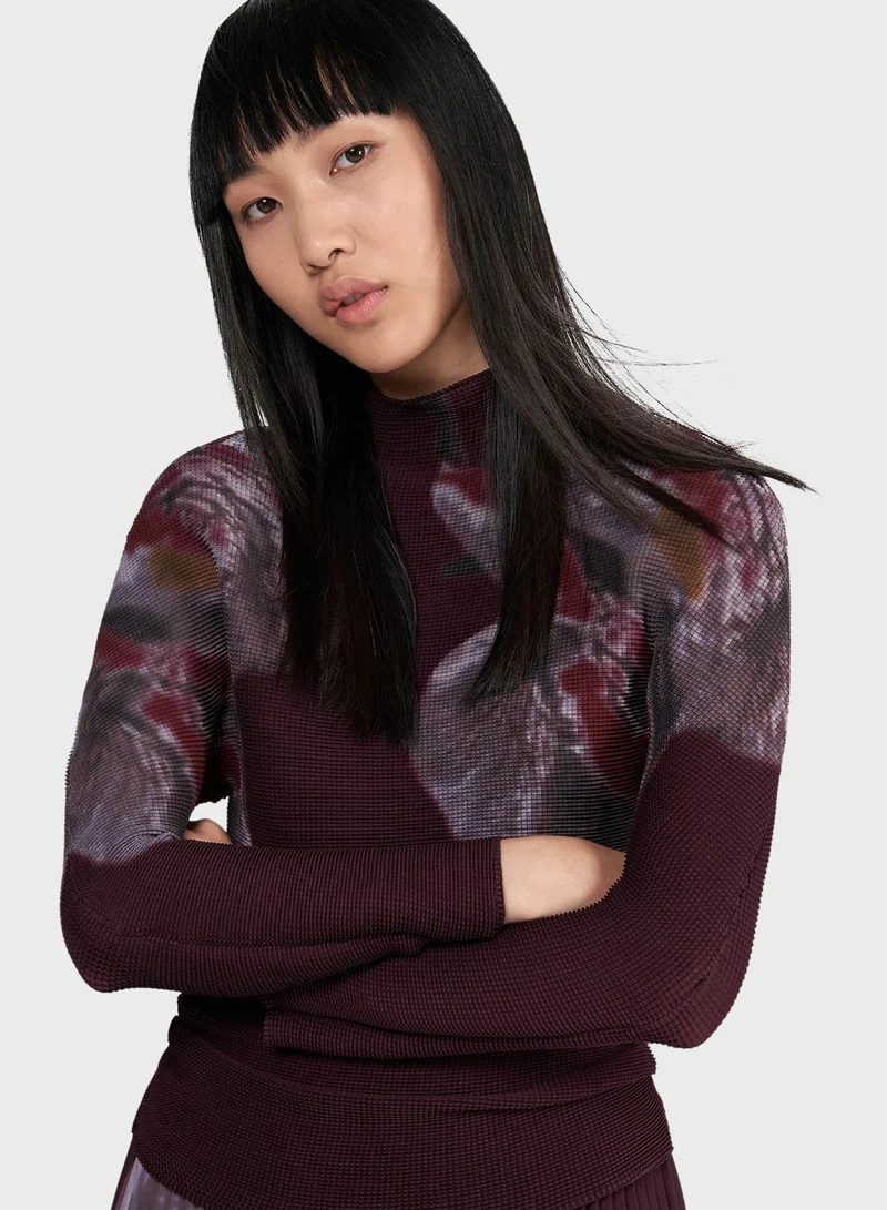 ليم Printed Plisse Top