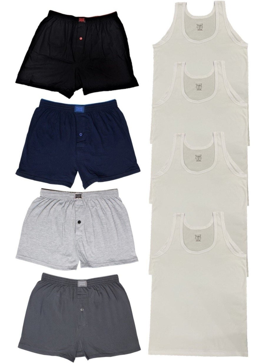 Katmirra Men's 4 Piece Boxer 4 Piece Undershirt - 8 Piece Set 
