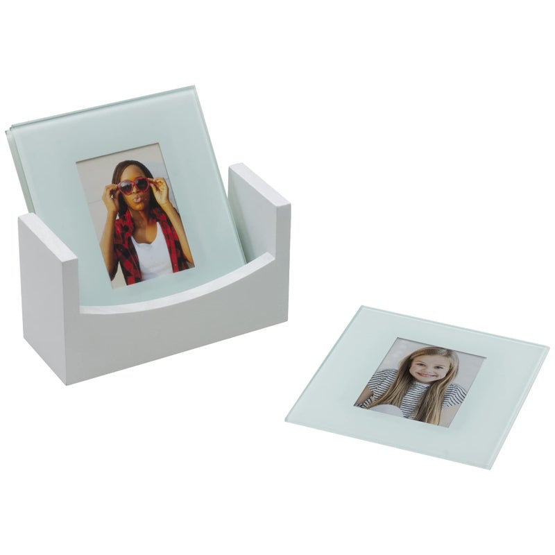 FINE PHOTO GIFTS White Glass Photo Coasters  Set of 4