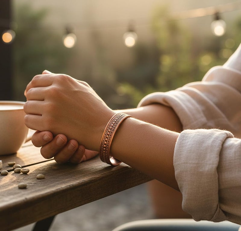 Touchstone Handcrafted By Indian Skilled Artisans Durable High Gauge Copper Hand Twisted Pipe Bracelet In Natural Tone. - Image 4