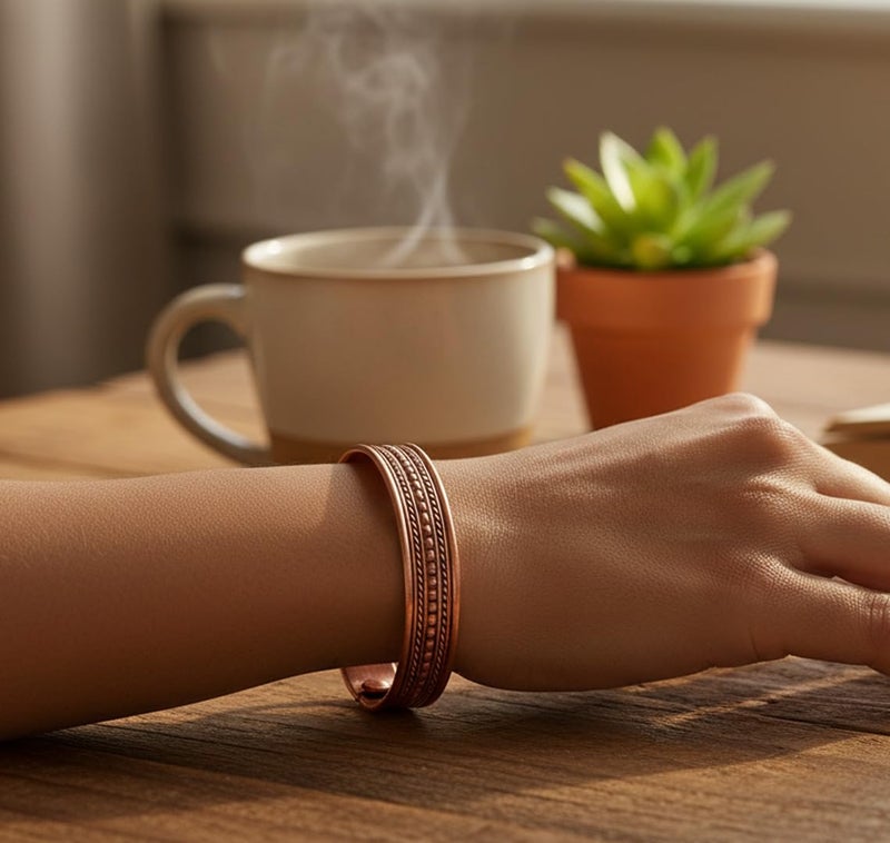 Touchstone Handcrafted By Indian Skilled Artisans Durable High Gauge Copper Hand Twisted Pipe Bracelet In Natural Tone. - Image 3