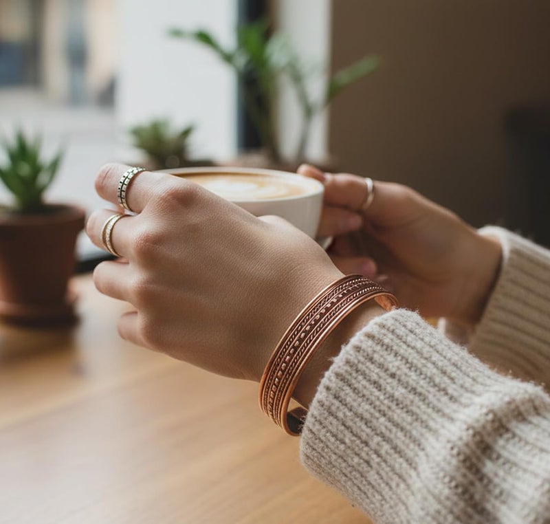 Touchstone Handcrafted By Indian Skilled Artisans Durable High Gauge Copper Hand Twisted Pipe Bracelet In Natural Tone. - Image 2
