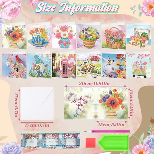 Saillong 12 Pack Spring Diamond Painting Greeting Card Kits Spring Diamond Art Cards with Envelopes Easter Gnome Tulips Flowers 5D Rhinestones Painting Kits for Adults DIY Crafts Family Friend Gifts - Image 4