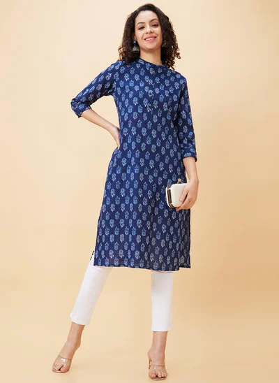 globus Globus Women Ethnic Motifs Printed Pure Cotton Straight Kurta