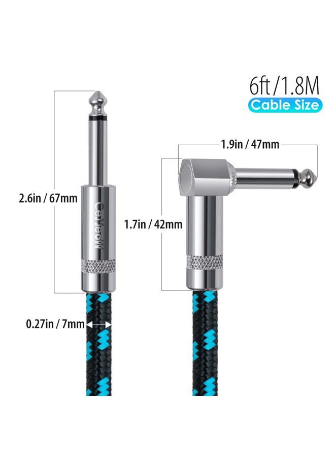 CeMeow Guitar Cable 6ft 1/4 Inch Guitar Cord Straight to Right Angle Instrument Cable with Braided Tweed and Anti-Kinking Design for Guitar Bass Amp, Black & Blue - Image 4
