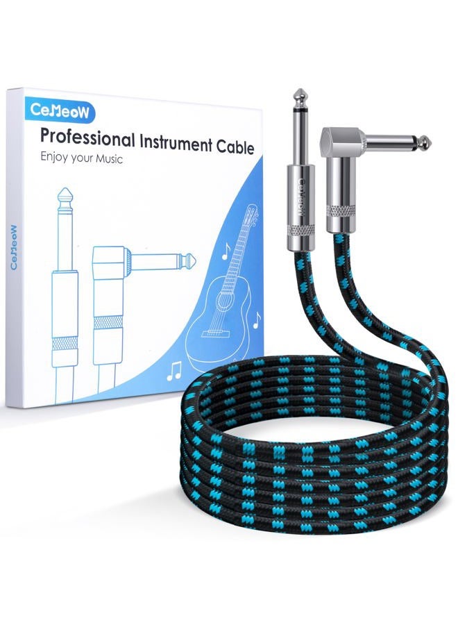 CeMeow Guitar Cable 6ft 1/4 Inch Guitar Cord Straight to Right Angle Instrument Cable with Braided Tweed and Anti-Kinking Design for Guitar Bass Amp, Black & Blue - Image 1