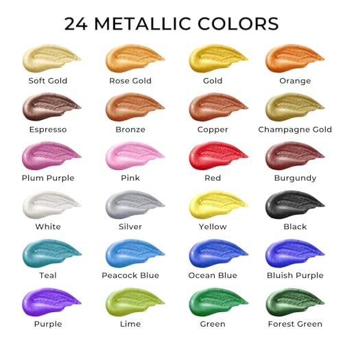 ARTME Metallic Acrylic Paint Set 24 Metallic Colors in 2 oz60ml Bottles Metallic Shining Acrylic Paint Rich Pigments Paint Perfect for Artists Beginners on Canvas Rocks Wood Fabric Ceramic - Image 3