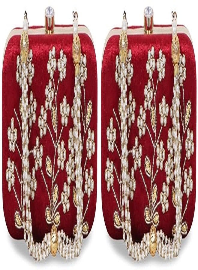 حقيبة يد نسائية من دوقة، مطرزة بتطريز آري الزهري، لونها عنابي (عبوة من قطعتين)