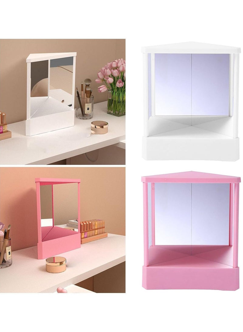 مرآة محمولة بدون مرآة غير عاكسة - سطح زجاجي مصقول بالزيت، مرآة سطح مكتب بتصميم ساحلي للمكياج والعناية الشخصية، لا تحتاج إلى بطارية، خالية من العطور، لون وردي - Image 3