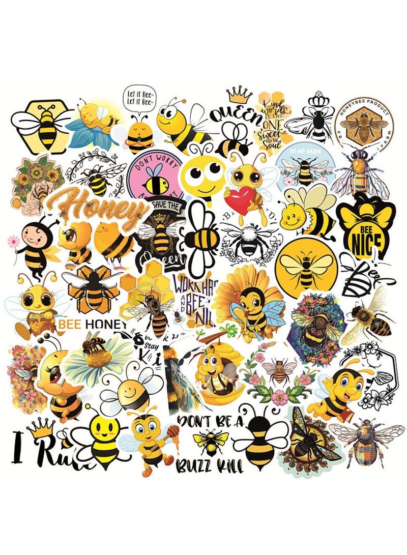 قوس قزح أورينبو 50 قطعة من ملصقات النحل اللطيفة للأطفال، ملصقات نحل العسل، ملصقات فينيل كرتونية مضحكة لزجاجات المياه والسيارات وسجلات القصاصات والهواتف والمظاريف وأجهزة الكمبيوتر المحمولة والدراجات والأمتعة - Image 1