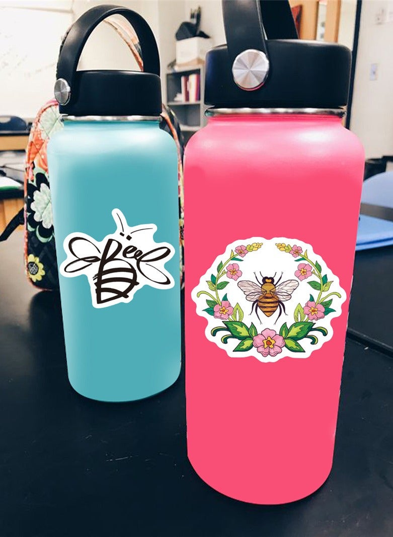 قوس قزح أورينبو 50 قطعة من ملصقات النحل اللطيفة للأطفال، ملصقات نحل العسل، ملصقات فينيل كرتونية مضحكة لزجاجات المياه والسيارات وسجلات القصاصات والهواتف والمظاريف وأجهزة الكمبيوتر المحمولة والدراجات والأمتعة - Image 4