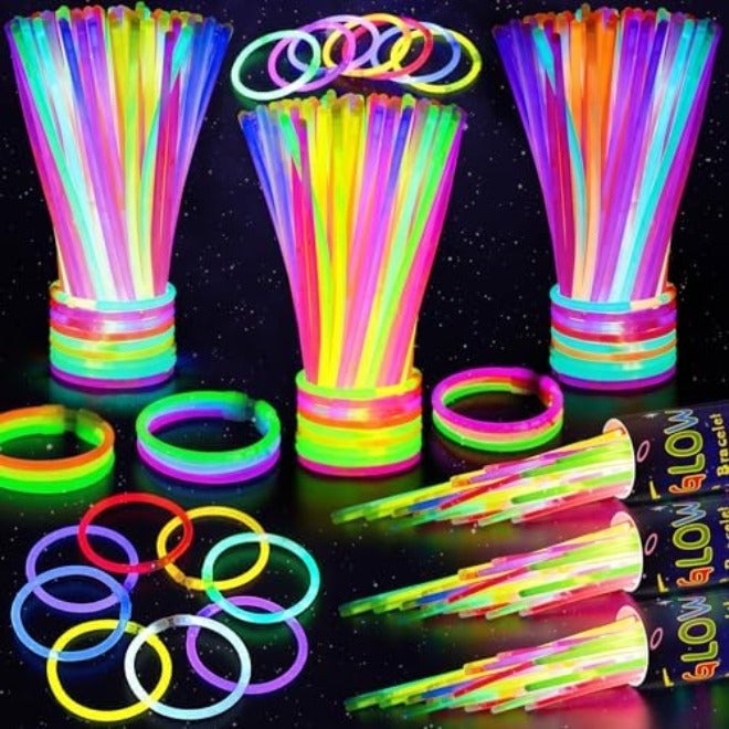 SHQDD 100 Glow Sticks Bulk Party Pack, 8” Neon Glow Sticks, DIY Glowsticks with Connectors Bracelets & Necklaces, Glow in the Dark Party Supplies for Kids, Adults, Parties, 4th of July & Halloween - Image 3