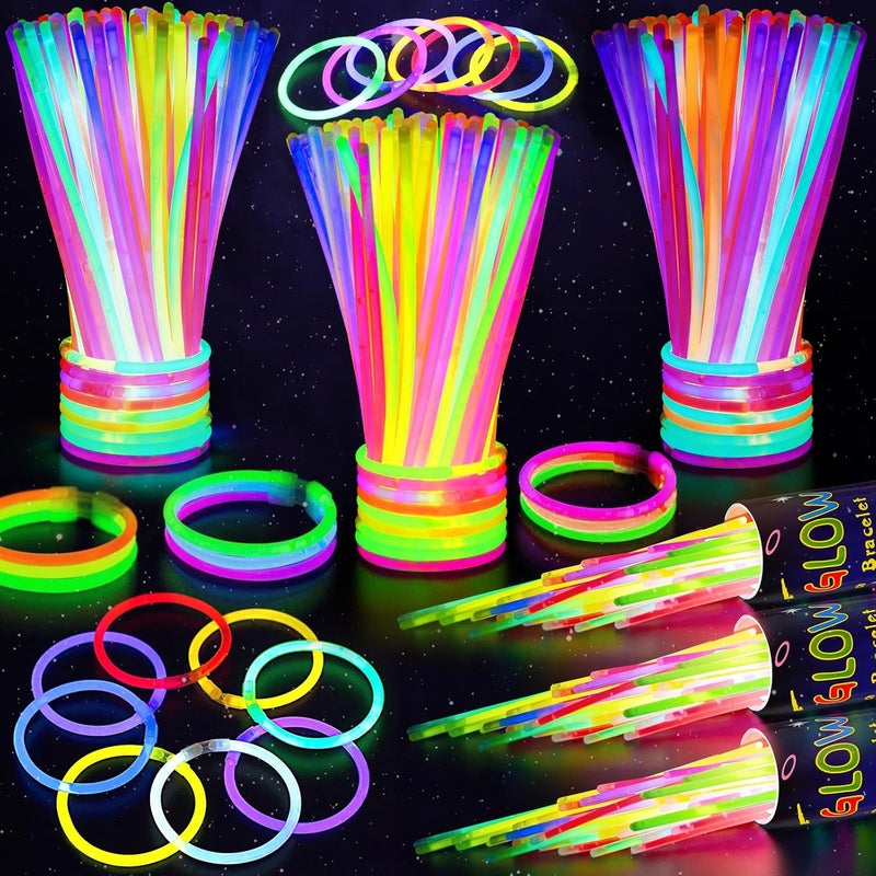 SHQDD 100 Glow Sticks Bulk Party Pack, 8” Neon Glow Sticks, DIY Glowsticks with Connectors Bracelets & Necklaces, Glow in the Dark Party Supplies for Kids, Adults, Parties, 4th of July & Halloween - Image 1