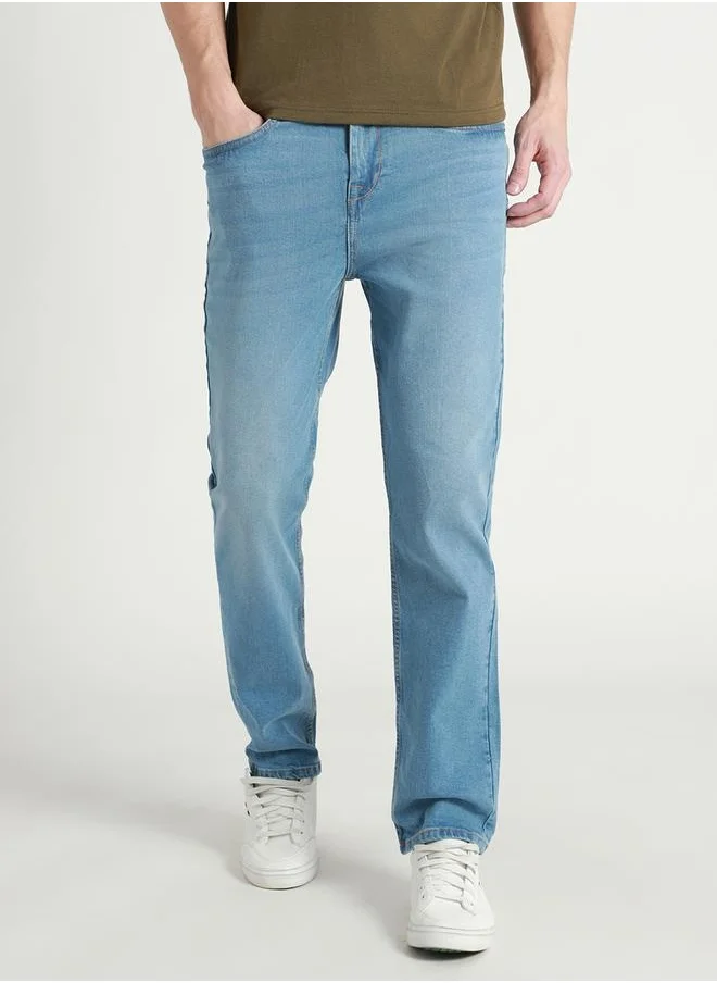 Dennis Lingo Men's Mid Blue Straight Fit Twill Jeans