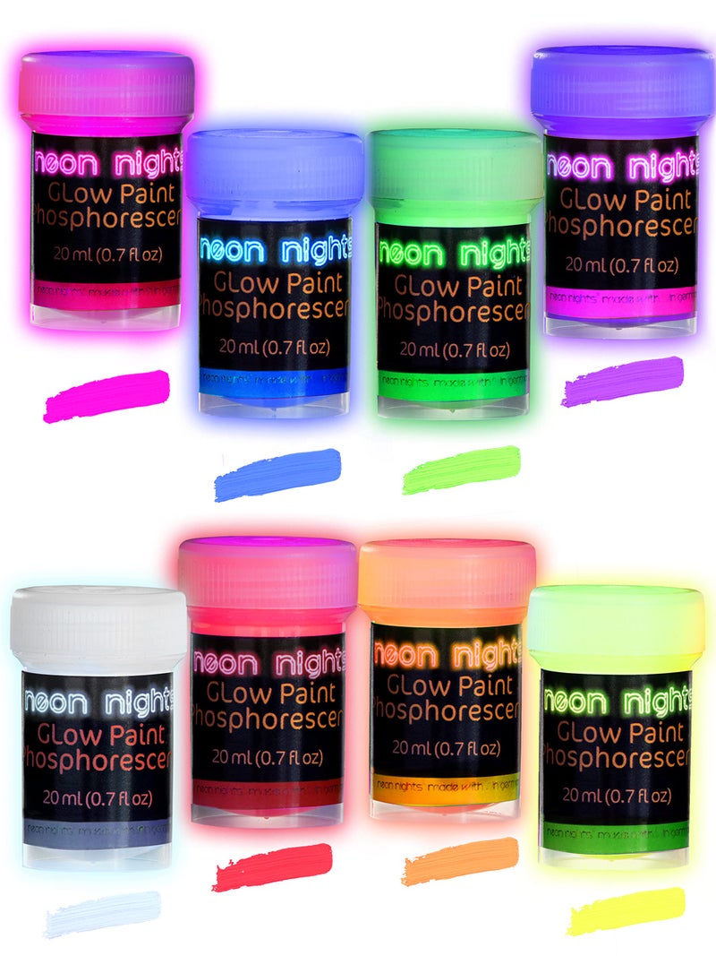 neon nights ليالي نيون تتلألأ في الظلام | مضيئة | فوسفورية | طلاء ذاتي الإضاءة - مجموعة من 8 - Image 1