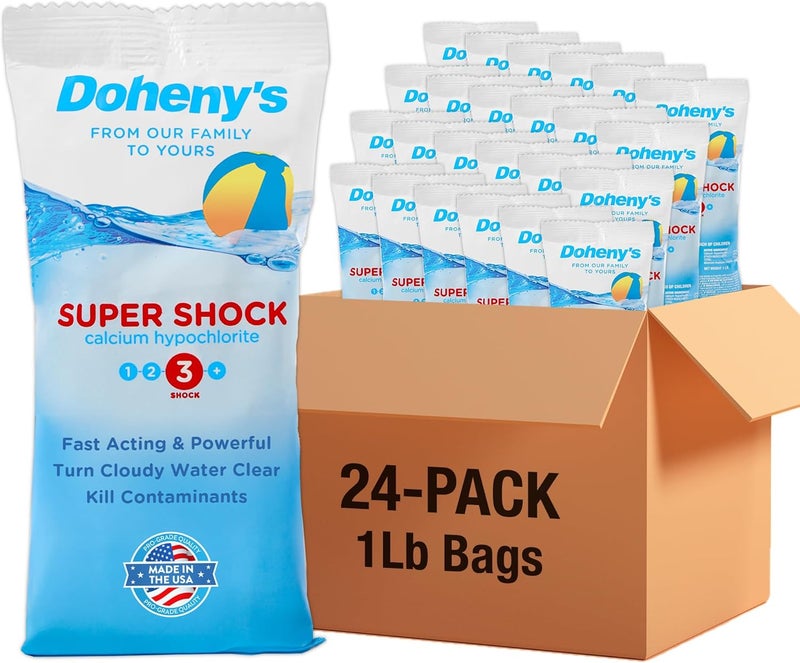 Dohenys Super Pool Shock | Pro-Grade Chlorine Shock, Quick-Dissolving, Fast-Acting 68% Cal-Hypo Granular Pool Shock | 24 x 1lb Bags, Proudly Made in The USA - Image 1
