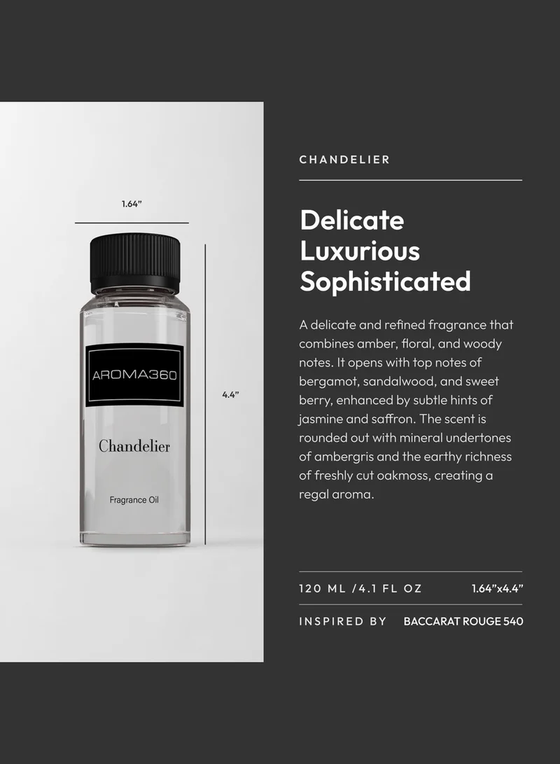 AROMA360 Chandelier Fragrance Oil Blend - Hotel Inspired for Luxury Essential Oil Diffusers - Aromatherapy Scent Diffuser Oil - Bergamot, Sweet Berry, and Oakmoss