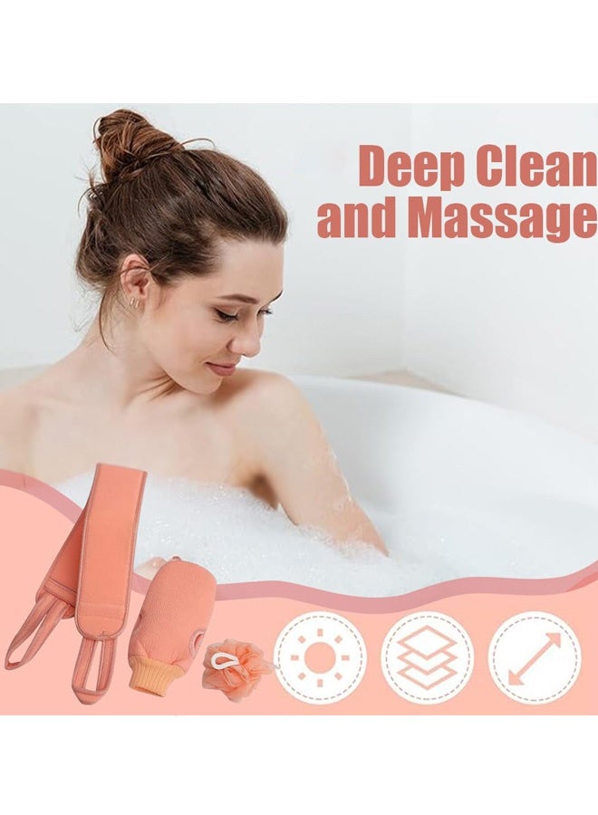 6 Pcs Back Scrubber Bath Set Extra Long Exfoliating Washcloth Double-Sided Glove Bath Loofah Sponge Pink Blue Bathing Tools for Couples Family Daily Shower Spa Day Travel Post Workout Cleanse - Image 5