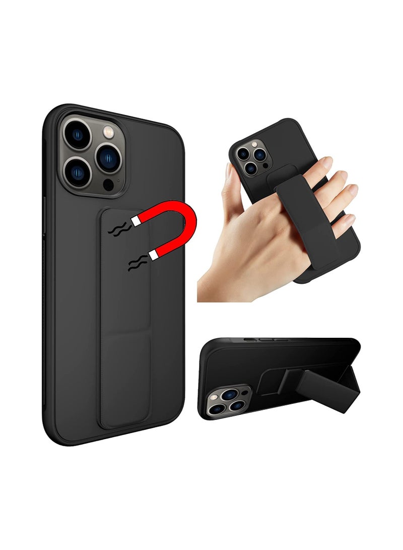 Case for iPhone 14 Pro Back Stand Case Magnetic Grip Car Holder Soft Silicone Kickstand Cover Wrist Strap Full protection Anti Fingerprint Case for iPhone 14 Pro 6.1 Inch (iPhone 14 Pro , Black) - Image 1