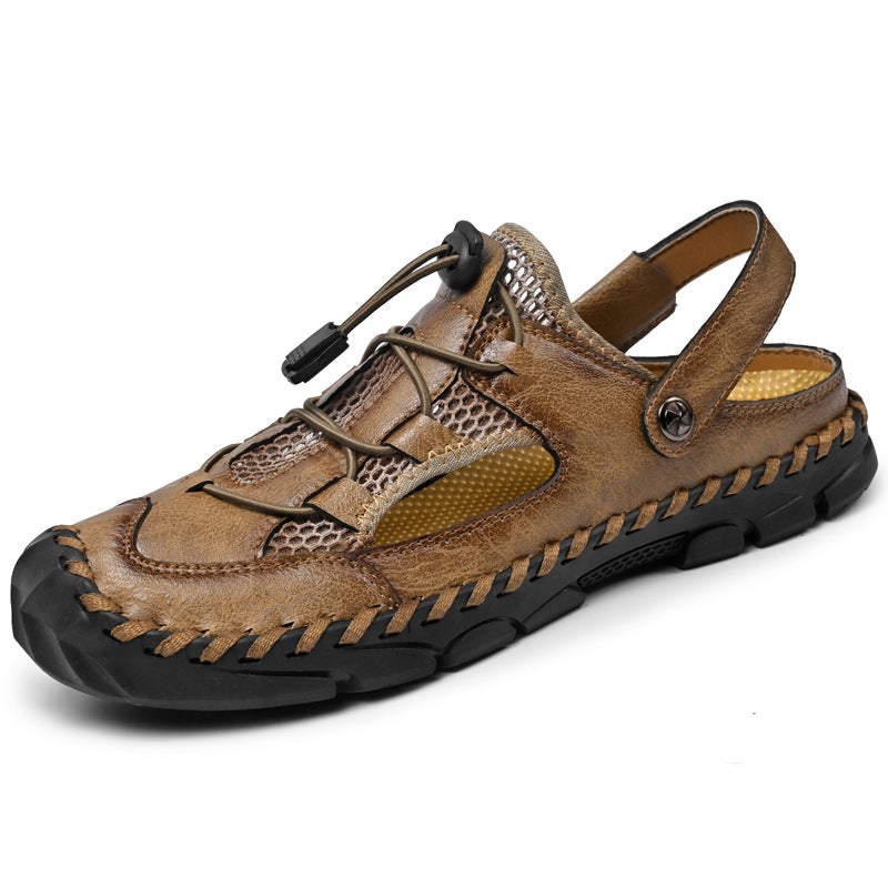 New Large-Size Long-Term Stock Men'S Casual Beach Sandals With Hand-Stitched Hollowed-Out Design And Closed Toe - Image 5
