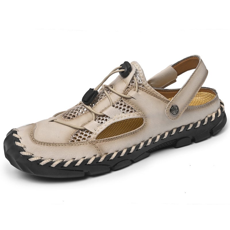 New Large-Size Long-Term Stock Men'S Casual Beach Sandals With Hand-Stitched Hollowed-Out Design And Closed Toe - Image 3