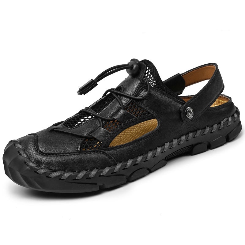 New Large-Size Long-Term Stock Men'S Casual Beach Sandals With Hand-Stitched Hollowed-Out Design And Closed Toe - Image 1