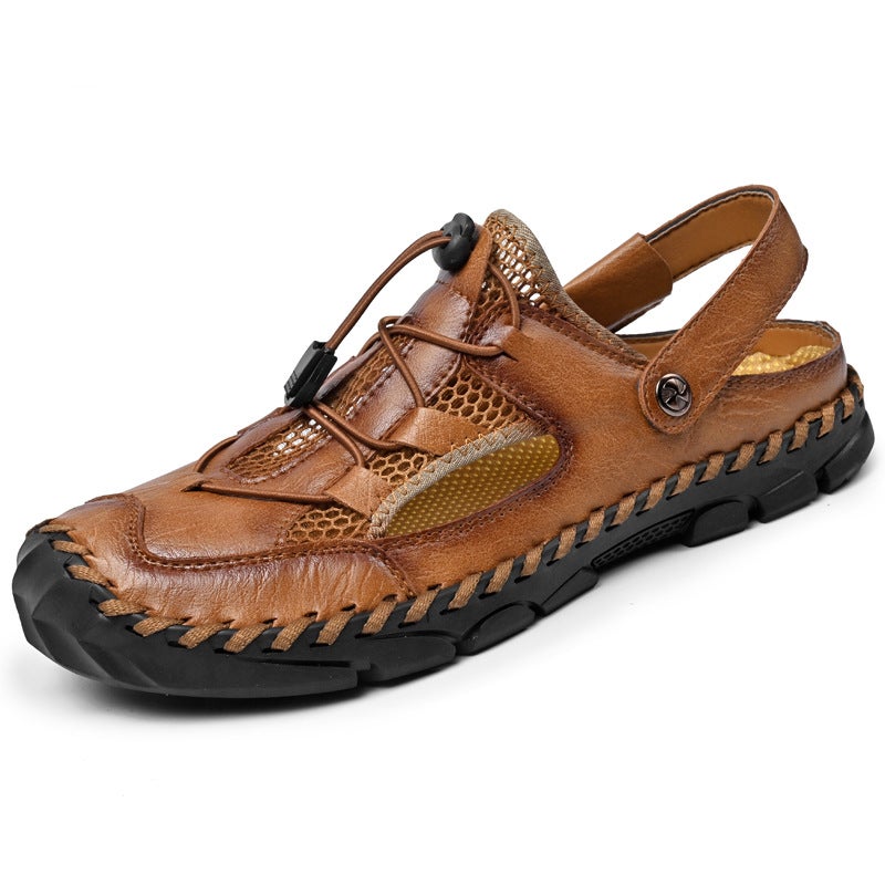 New Large-Size Long-Term Stock Men'S Casual Beach Sandals With Hand-Stitched Hollowed-Out Design And Closed Toe - Image 2