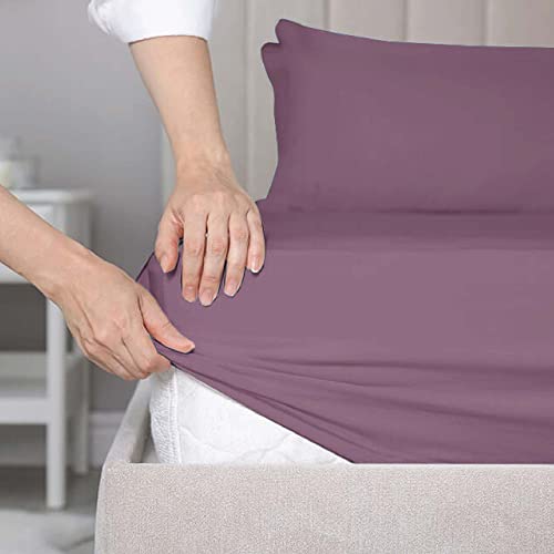 SleepyCat 200TC Percale Fitted Sheets with 2 Pillowcases | 100% Breathable Cotton Bedsheet | Cool & Crsip Feel | 360° Elastic Grip for Easy Tuck| Purple Panther, Queen Size, 78x60 Inch - Image 1