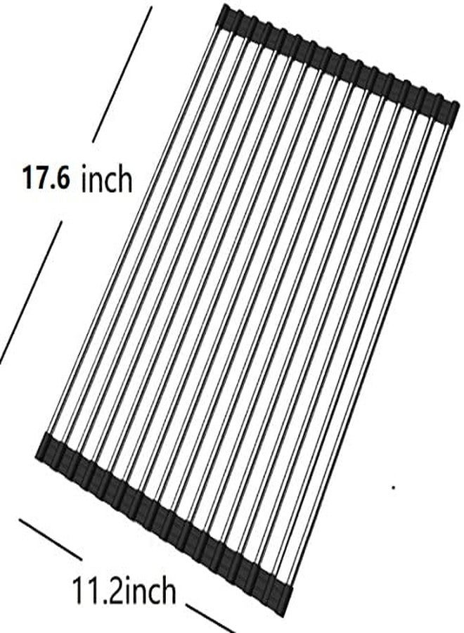 SHUYUE Roll up Dish Drying Rack Over The Sink Portable Stainless Still Rolling Rack Folding Mat for Kitchen Counter (Black, 17.7''LX11.8''W) - Image 2
