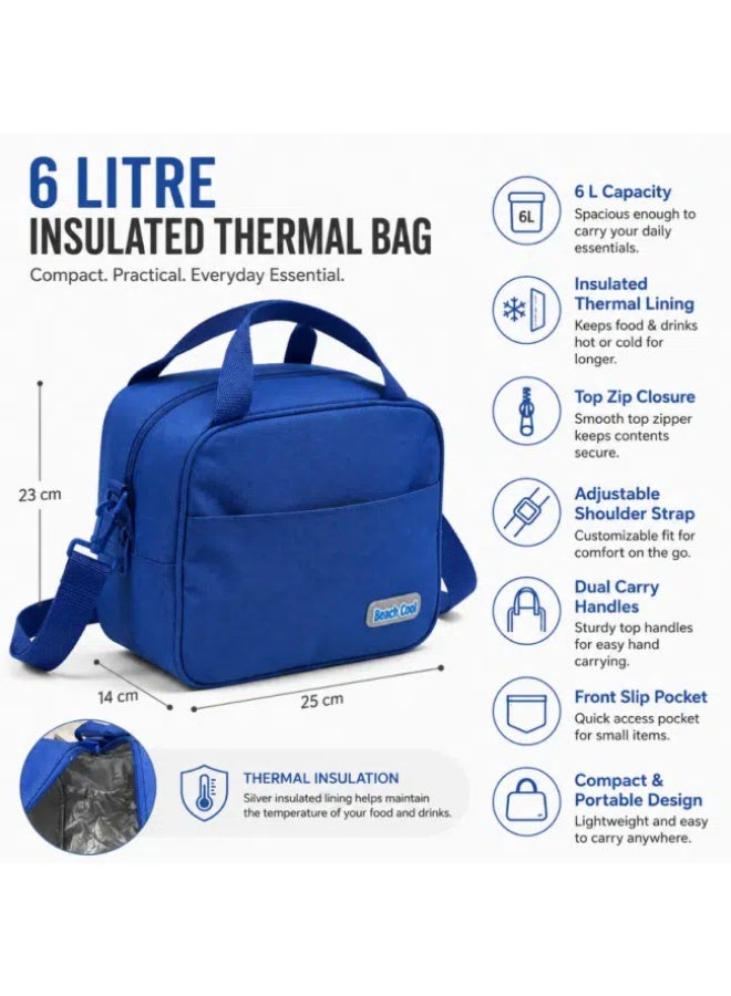 Beach Cool BeachCool 6L Insulated Lunch Bag with Adjustable Shoulder Strap – Reusable Thermal Cooler Bag for Work, School, Picnic and Travel, 25 x 14 x 23 cm-Pink - Image 3