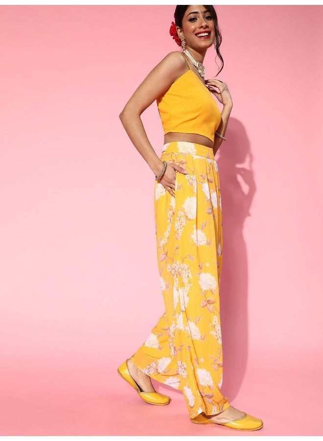 AKS Floral Printed Crop Top With Palazzos & Shrug  - Image 5