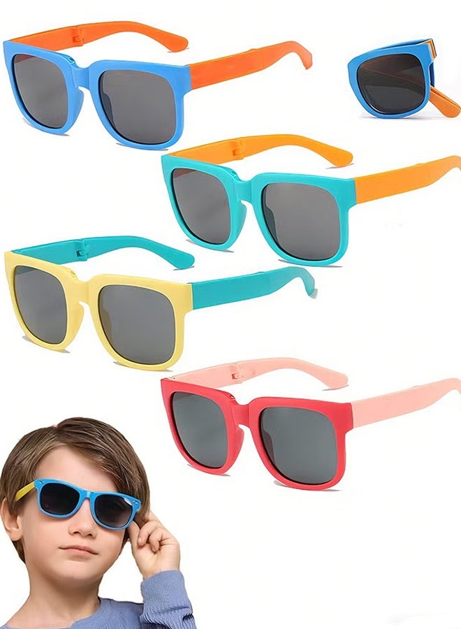 Happy D Kids Polarized Sunglasses, 4 Pack Foldable Toddler Sunglasses, Ages 2-12, Cute Party Favors for Kids Boys Girls of 3-10 Years Old Birthday Party Beach Pool Supplies - Image 1