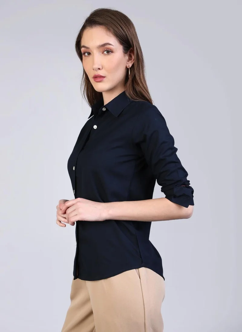 Urbano Fashion  Urbano Fashion Women's Navy Modal Viscose Full Sleeve Regular Fit Casual Solid Shirt with Regular Collar for Women | Best Price UAE