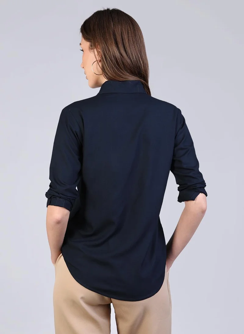 Urbano Fashion  Urbano Fashion Women's Navy Modal Viscose Full Sleeve Regular Fit Casual Solid Shirt with Regular Collar for Women | Best Price UAE