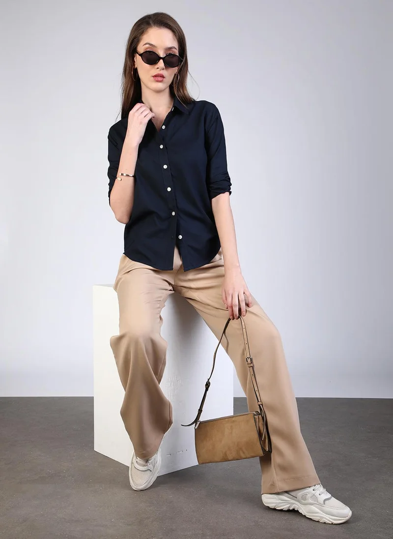 Urbano Fashion  Urbano Fashion Women's Navy Modal Viscose Full Sleeve Regular Fit Casual Solid Shirt with Regular Collar for Women | Best Price UAE