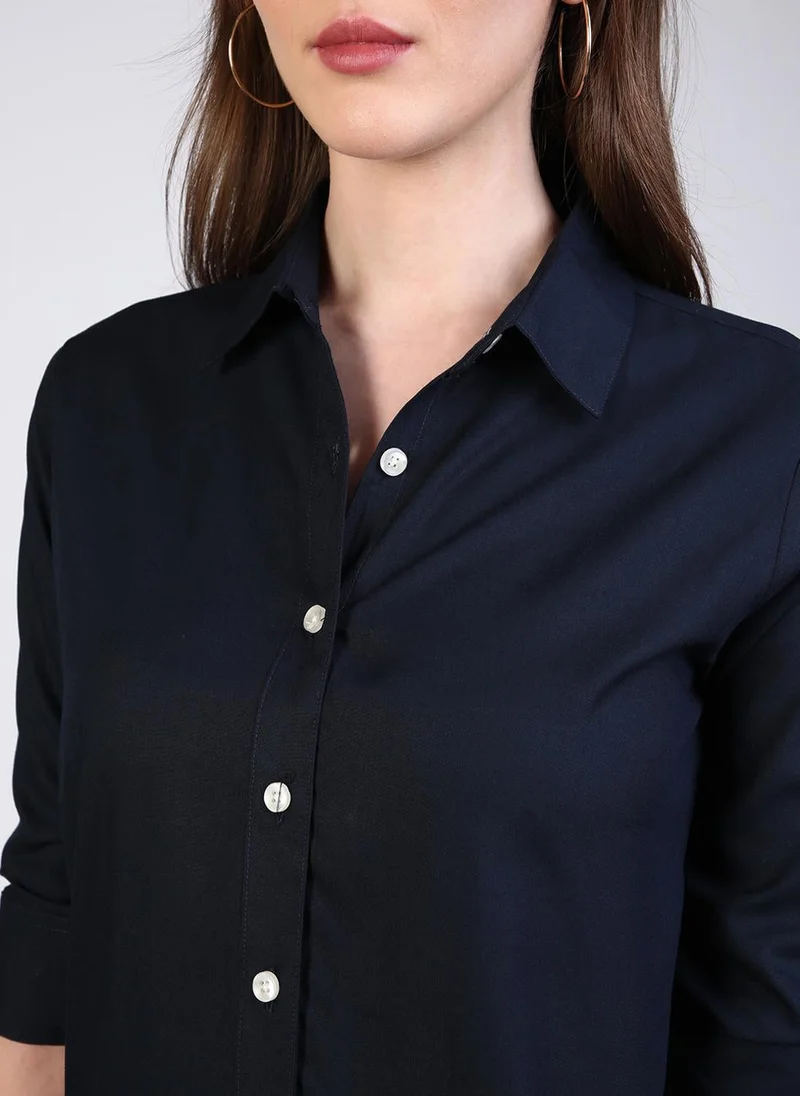 Urbano Fashion  Urbano Fashion Women's Navy Modal Viscose Full Sleeve Regular Fit Casual Solid Shirt with Regular Collar for Women | Best Price UAE