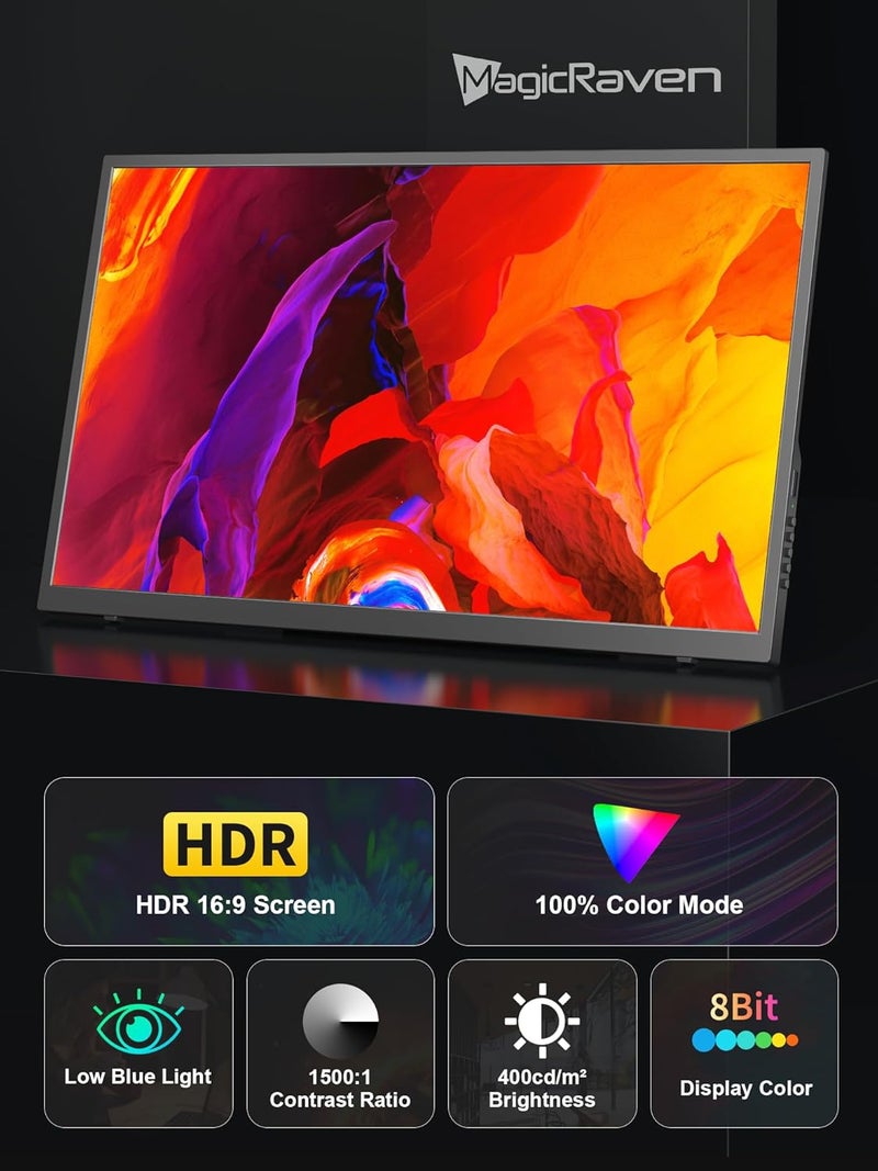 MagicRaven Large Portable Monitor, 18.5" 1080P 100Hz Laptop Screen, USB C Computer Display, Travel Monitor for PS4/5 Xbox Switch MAC PC Phone - Image 3