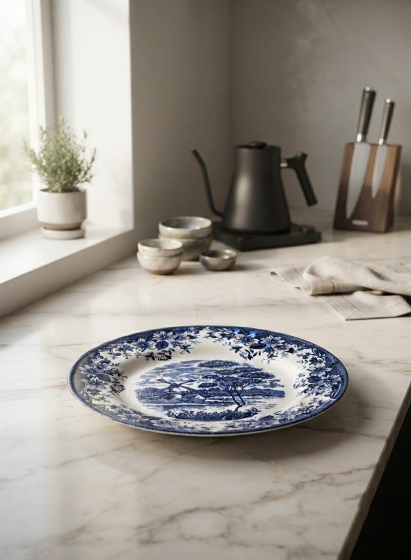 Claytan Earthenware Classic Blue Windmill & Floral Pattern Dinner Plate, 10.2 Inch, White (Set of 4)| Premium Dinner Plate for Main Course, Pasta, Rice & Everyday Dining | Vintage Tableware for Home - Image 5