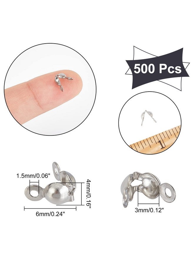 NBEADS 500 PCS Stainless Steel Bead Tips, Open Clamshell Fold-Over Bead Tips Knot Covers End Caps for Knots & Crimp Findings - Image 4