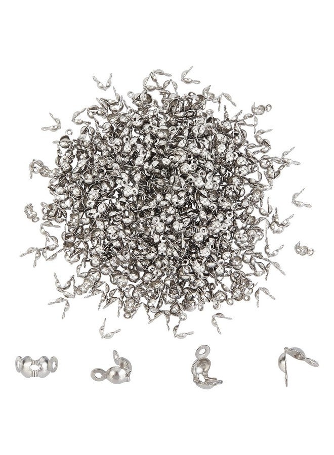 NBEADS 500 PCS Stainless Steel Bead Tips, Open Clamshell Fold-Over Bead Tips Knot Covers End Caps for Knots & Crimp Findings - Image 1