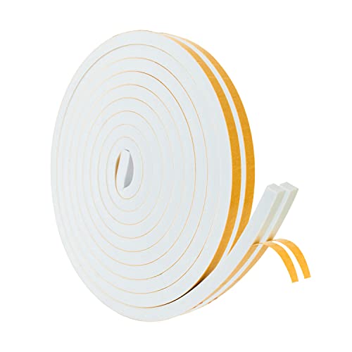 Dualplex High Density Foam Weather Stripping Door Seal Strip Insulation Tape Roll for Insulating Door Frame, Window, Air Conditioner | Self Adhesive Sealing Weatherstrip (White, 1/2 in x 1/2 in x 30Ft) - Image 1