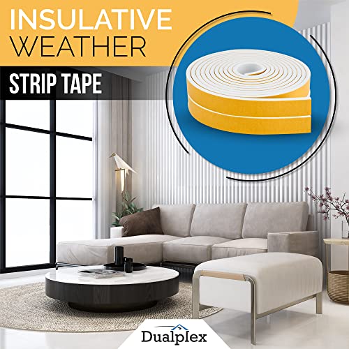 Dualplex High Density Foam Weather Stripping Door Seal Strip Insulation Tape Roll for Insulating Door Frame, Window, Air Conditioner | Self Adhesive Sealing Weatherstrip (White, 1/2 in x 1/2 in x 30Ft) - Image 3