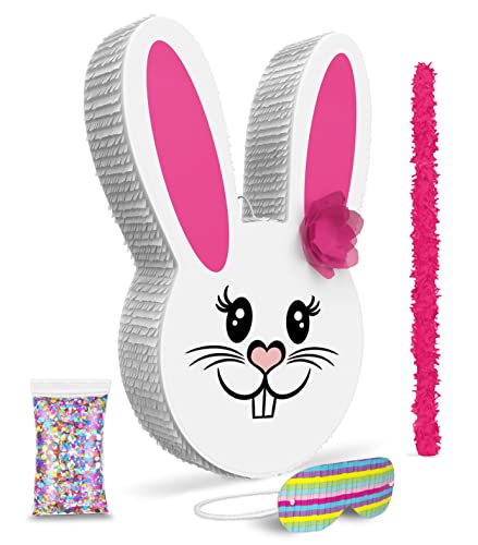 Jergrim Girl Easter Bunny Piata Bundle 17x10x 3 with stick blindfold and a small confetti bag Perfect for Easter Sunday Celebration Bunny Theme Parties Party Dcor - Image 1