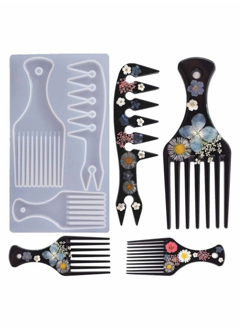 Resin Comb Mould, 3 in 1 Hair Pick Silicone Moulds Epoxy Resin Cast Comb Mold Salon Barbers Afro Hair Comb Mold for DIY Epoxy Comb Casting and Keychain Crafts Making