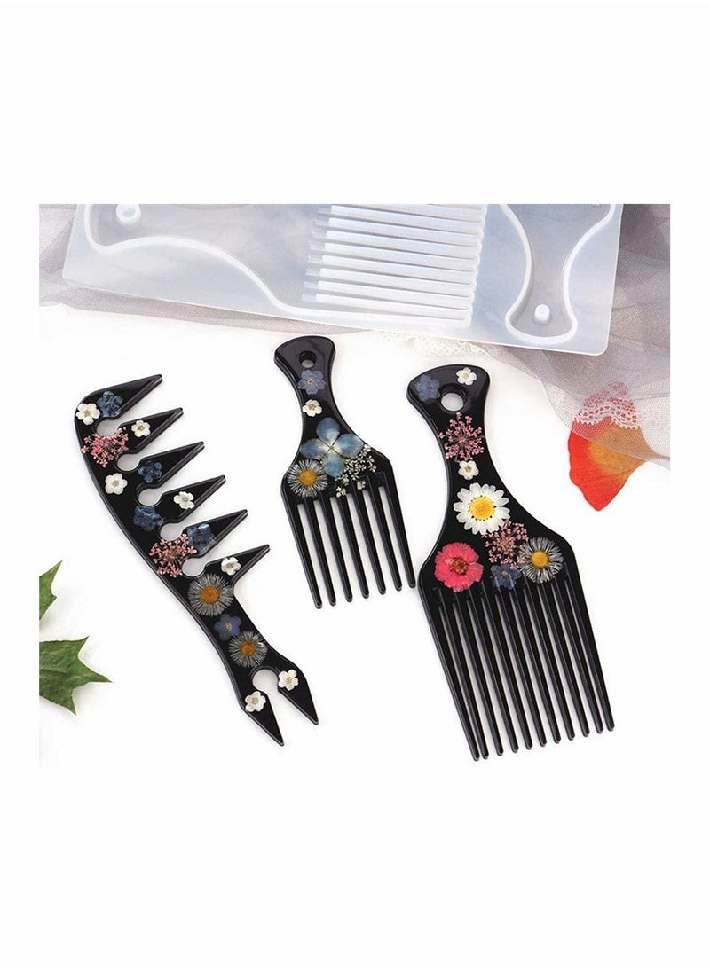 SYOSI - Resin Comb Mould, 3 in 1 Hair Pick Silicone Moulds Epoxy Resin Cast Comb Mold Salon Barbers Afro Hair Comb Mold for DIY Epoxy Comb Casting and Keychain Crafts Making - Image 1