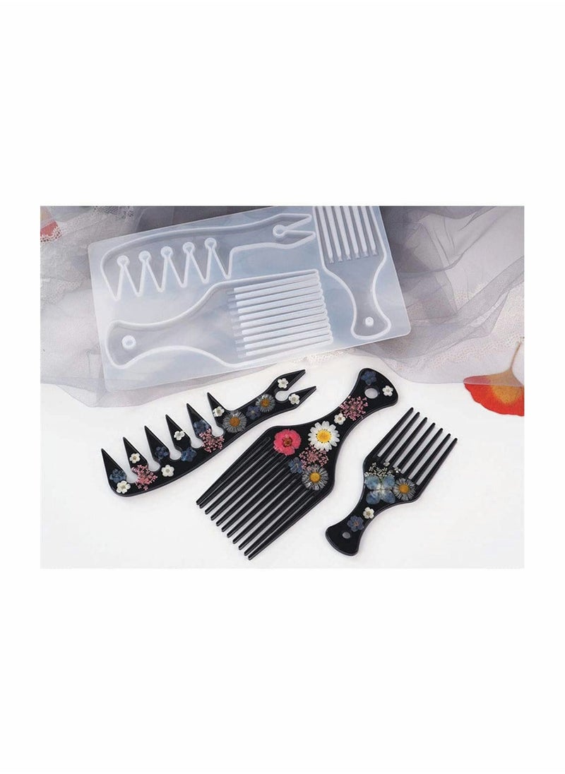 SYOSI - Resin Comb Mould, 3 in 1 Hair Pick Silicone Moulds Epoxy Resin Cast Comb Mold Salon Barbers Afro Hair Comb Mold for DIY Epoxy Comb Casting and Keychain Crafts Making - Image 1