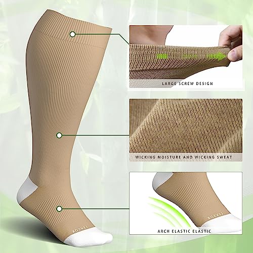LEVSOX Plus Size Compression Socks for Women&Men Wide Calf 15-20 mmHg Knee High Extra Large Calf Support Socks for Nurse, Medical, Travel, Black, White, Wheat - Image 4