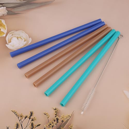 Joshey 6PCS Replacement Straws for Owala FreeSip 24oz & 32oz Water Bottles - Reusable Plastic Straws with 1 Cleaning Brush, Travel Tumbler Accessories Parts - 3 Colors (Brown, Royal-Blue, Green) - Image 5