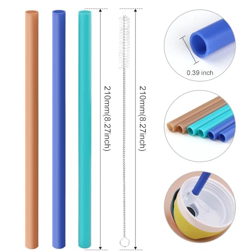 Joshey 6PCS Replacement Straws for Owala FreeSip 24oz & 32oz Water Bottles - Reusable Plastic Straws with 1 Cleaning Brush, Travel Tumbler Accessories Parts - 3 Colors (Brown, Royal-Blue, Green) - Image 2