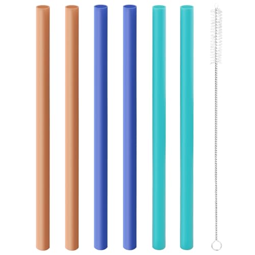 Joshey 6PCS Replacement Straws for Owala FreeSip 24oz & 32oz Water Bottles - Reusable Plastic Straws with 1 Cleaning Brush, Travel Tumbler Accessories Parts - 3 Colors (Brown, Royal-Blue, Green) - Image 1